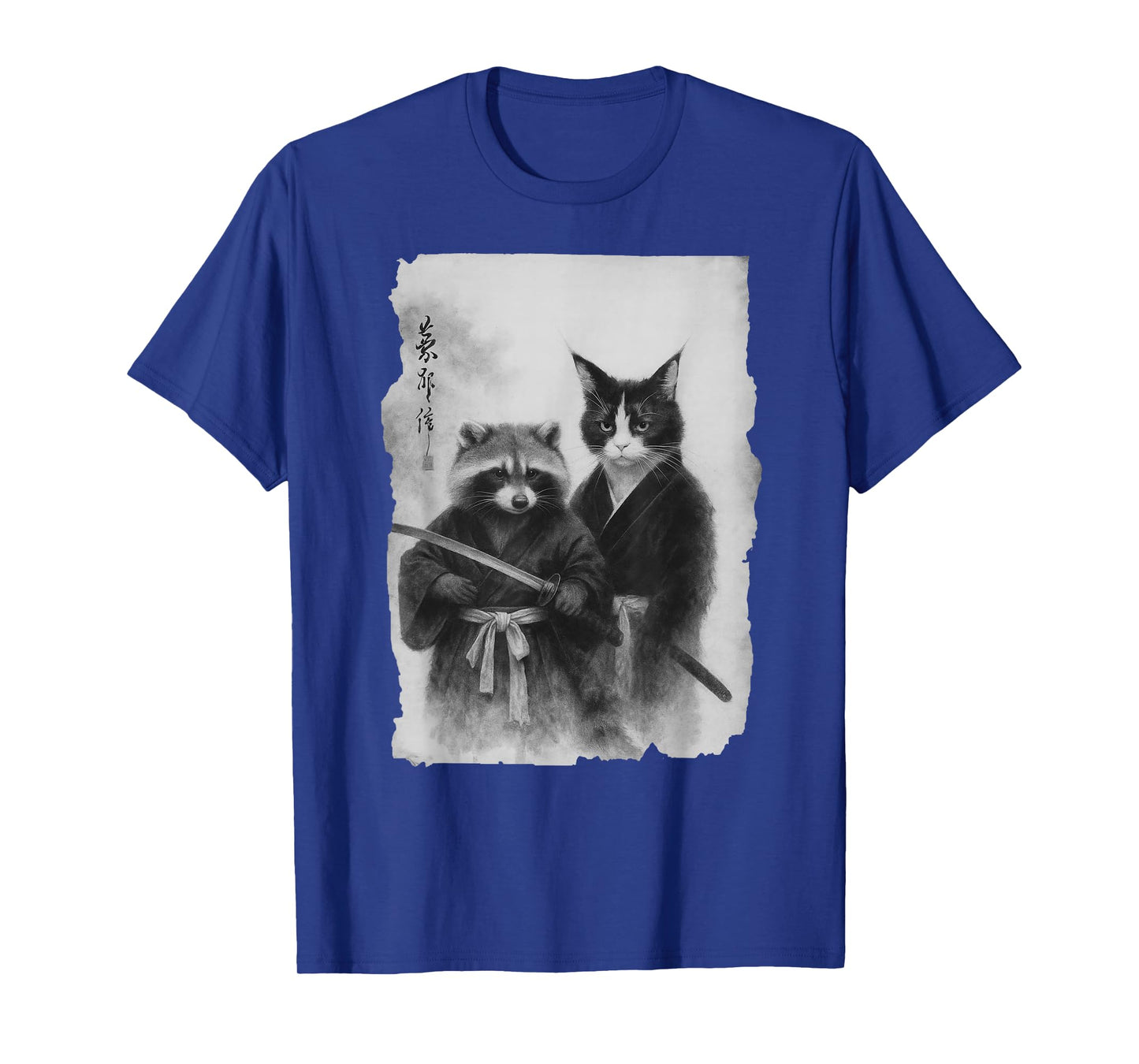 Samurai Cat and Raccoon Vintage Ukiyo-e Warrior Art Graphic T-Shirt