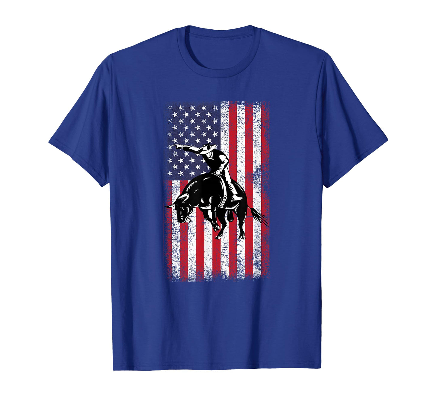 Rodeo Bull Rider Cowboys Patriotic American Flag Vintage T-Shirt