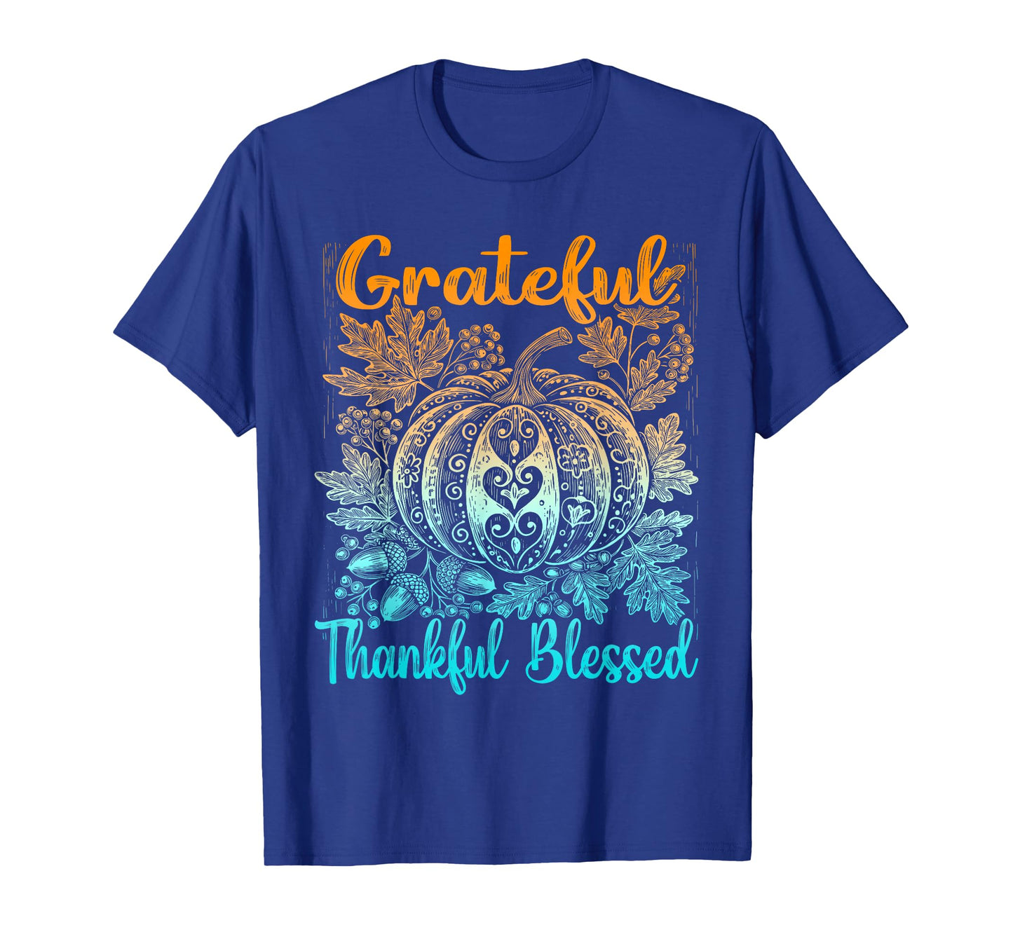 Grateful Thankful Blessed Fall Thanksgiving Retro Pumpkin T-Shirt