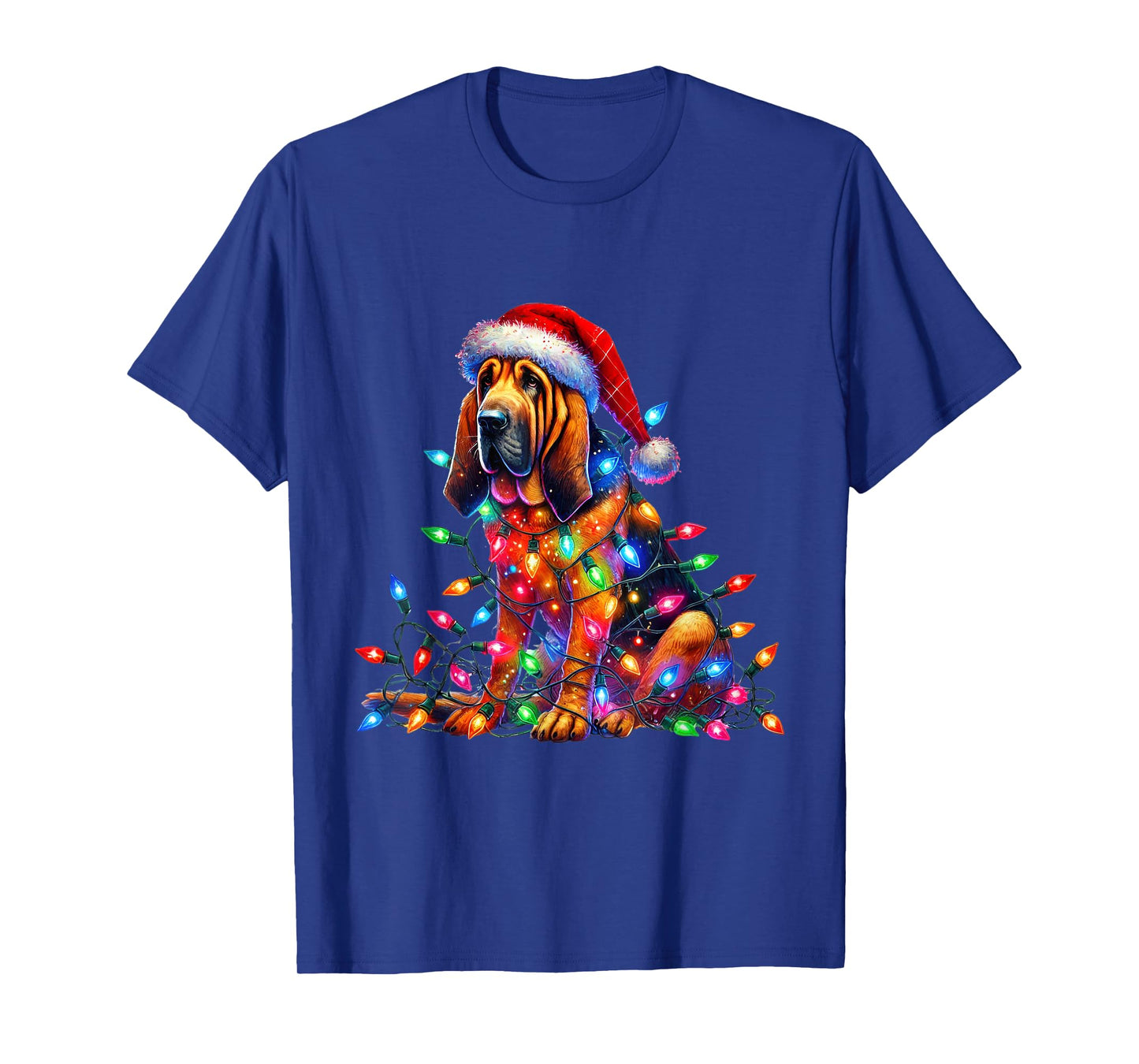 Bloodhound Christmas Lights Santa Hat Dog Lover T-Shirt for Men Women