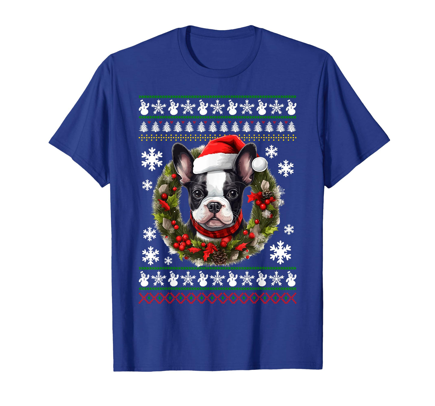 Boston Terrier With Santa Hat Ugly Christmas T-Shirt
