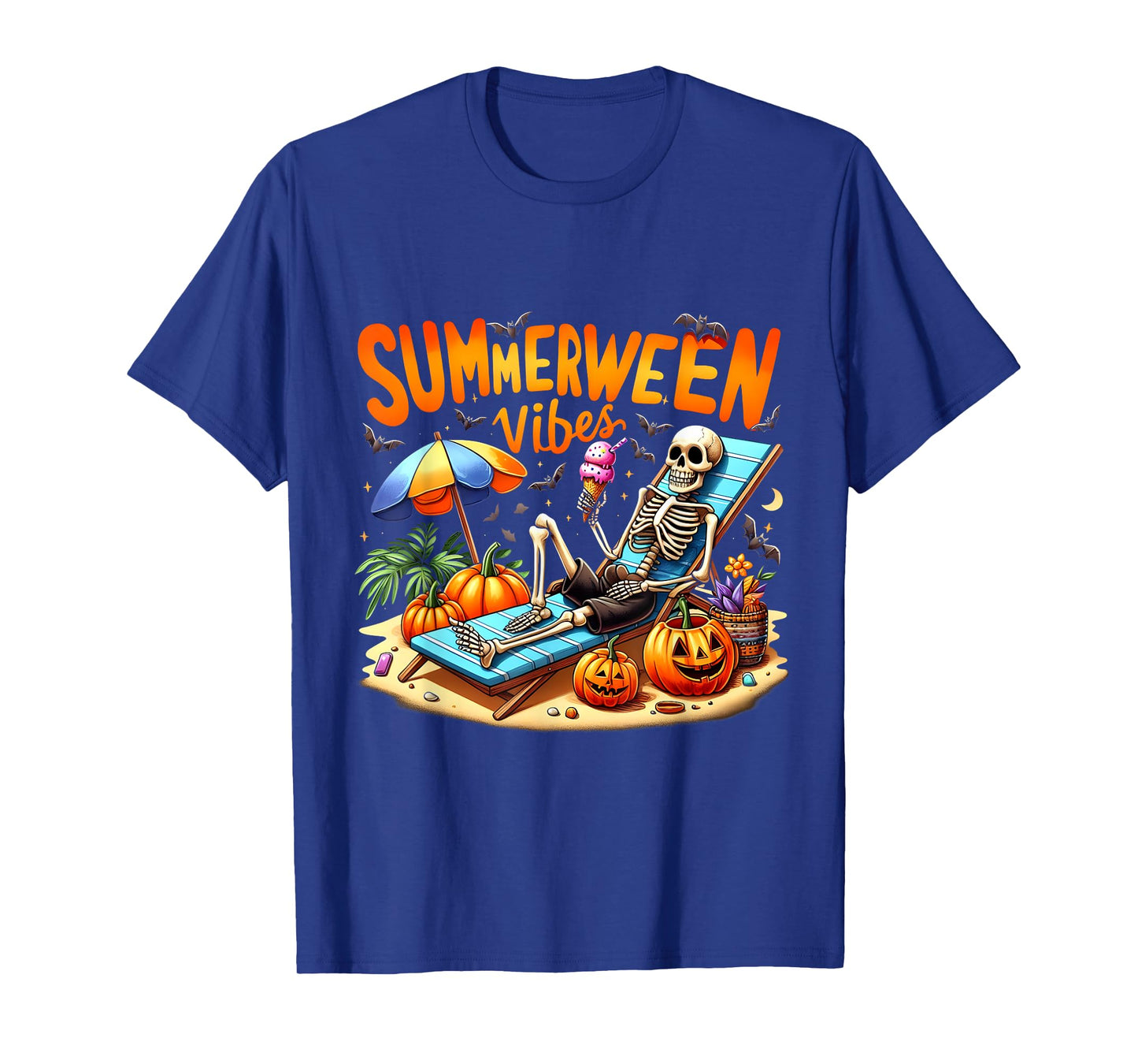 Summerween Halloween Skeleton Ice Cream Summer Vacation T-Shirt for Men Women