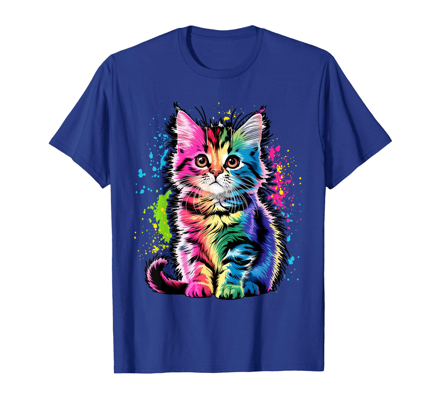 Colorful Cute Funny Rainbow Kitten Rave Psychedelic Cat T-Shirt for Men Women Kids