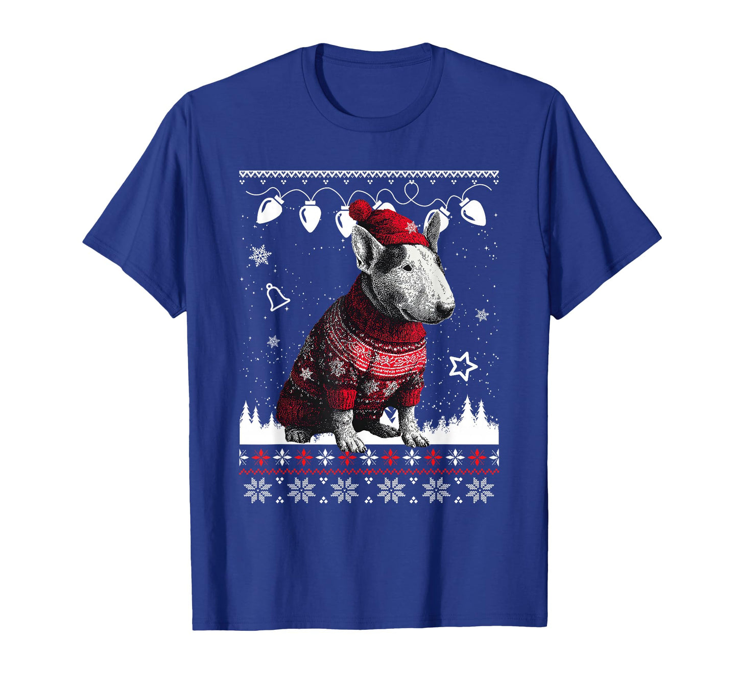 Cute Bull Terrier Christmas Wearing Sweater Funny Xmas Dog T-Shirt