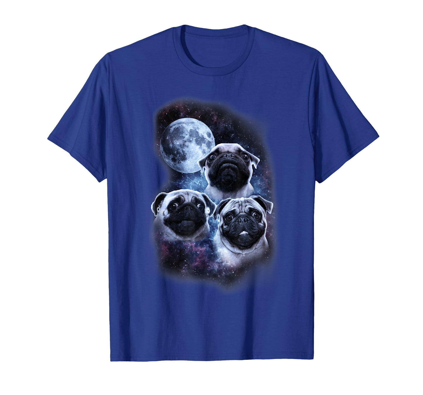 Cute pug design in space, full moon, stars, milky way T-Shirt