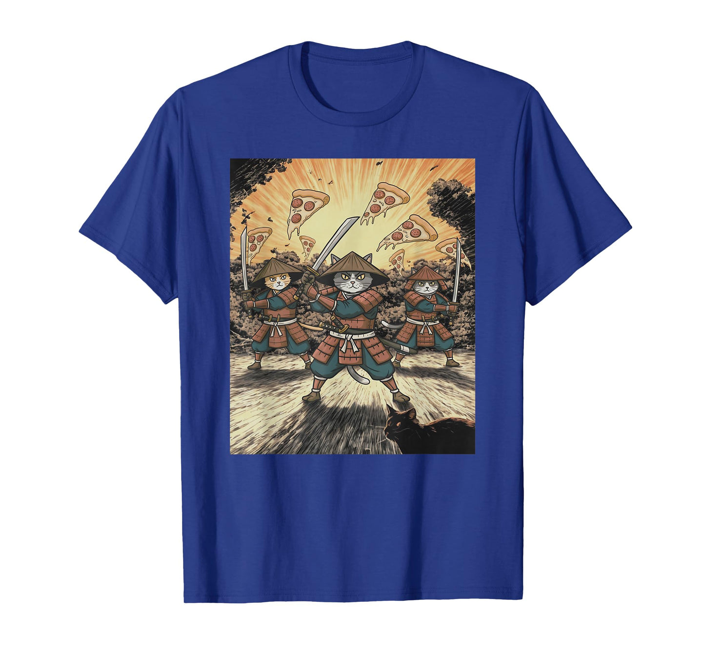 Pizza Battle Cat Graphic Funny Neko Warrior Anime Samurai T-Shirt