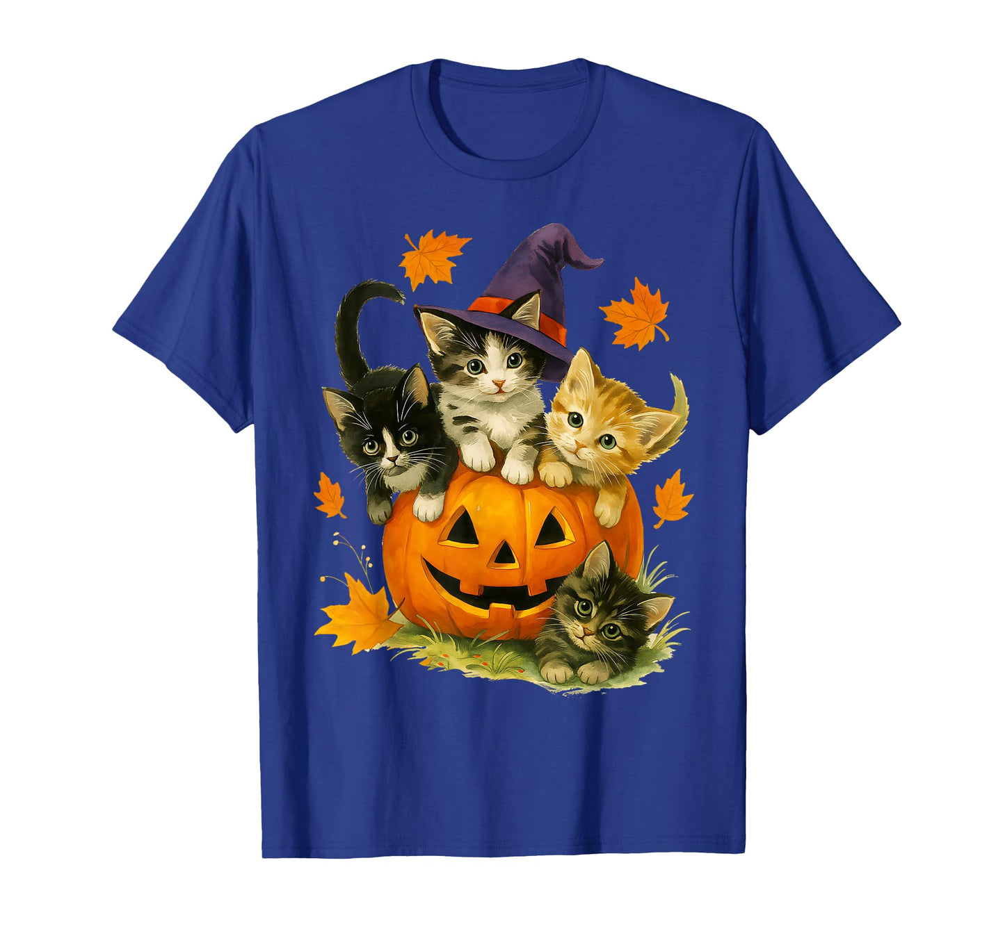 Cute Cat Pumpkin Halloween Spooky Season Vintage Men Women Kids T-Shirt