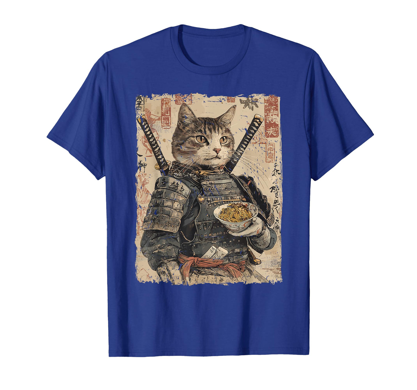 Samurai Cat Loves Ramen Funny Anime Japanese Artwork Samurai T-Shirt
