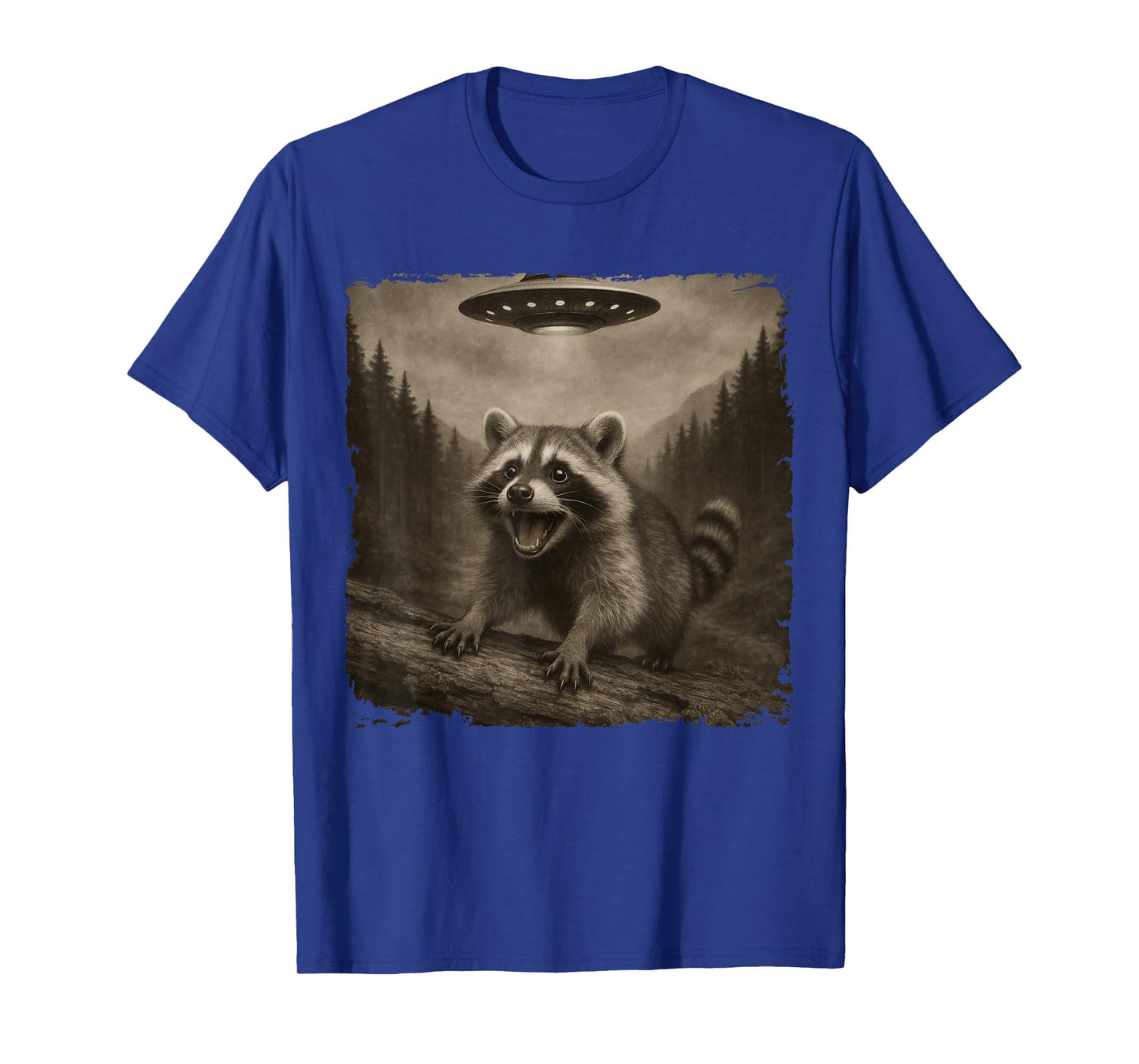 Funny Raccoon Evades Alien UFO Animal Meme Men Women Kids T-Shirt