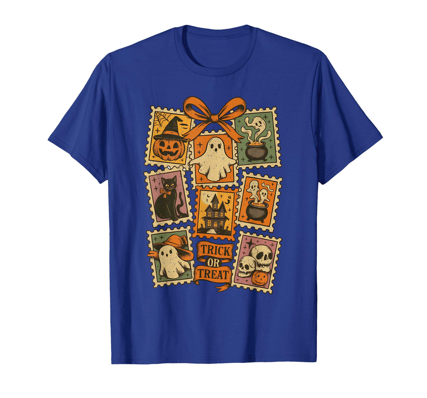 Retro Halloween Stamp Icons Funny Halloween Cat Ghost Stamp T-Shirt