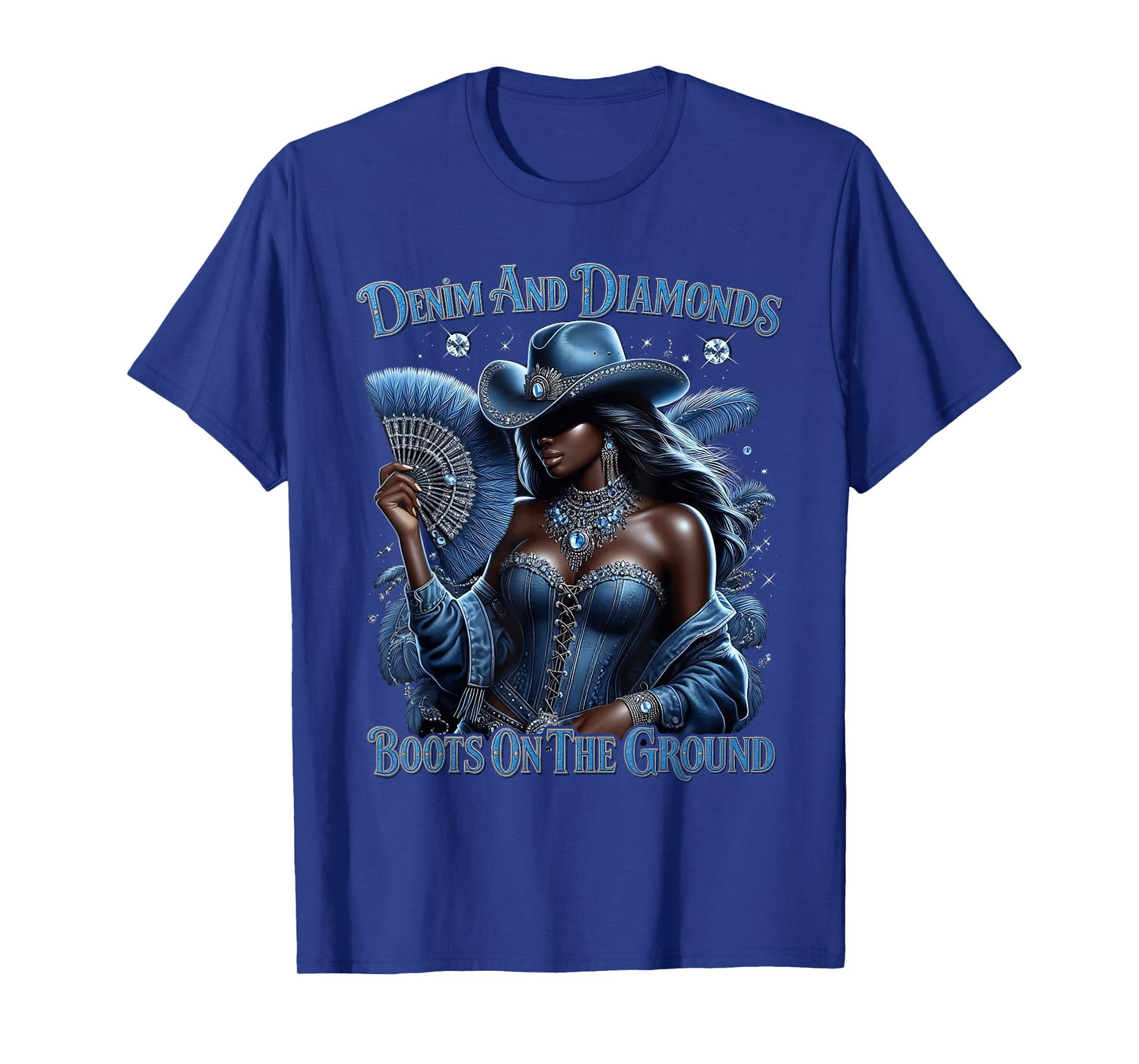 Western Boots On The Ground Denim and Diamonds Cowgirls T-Shirt