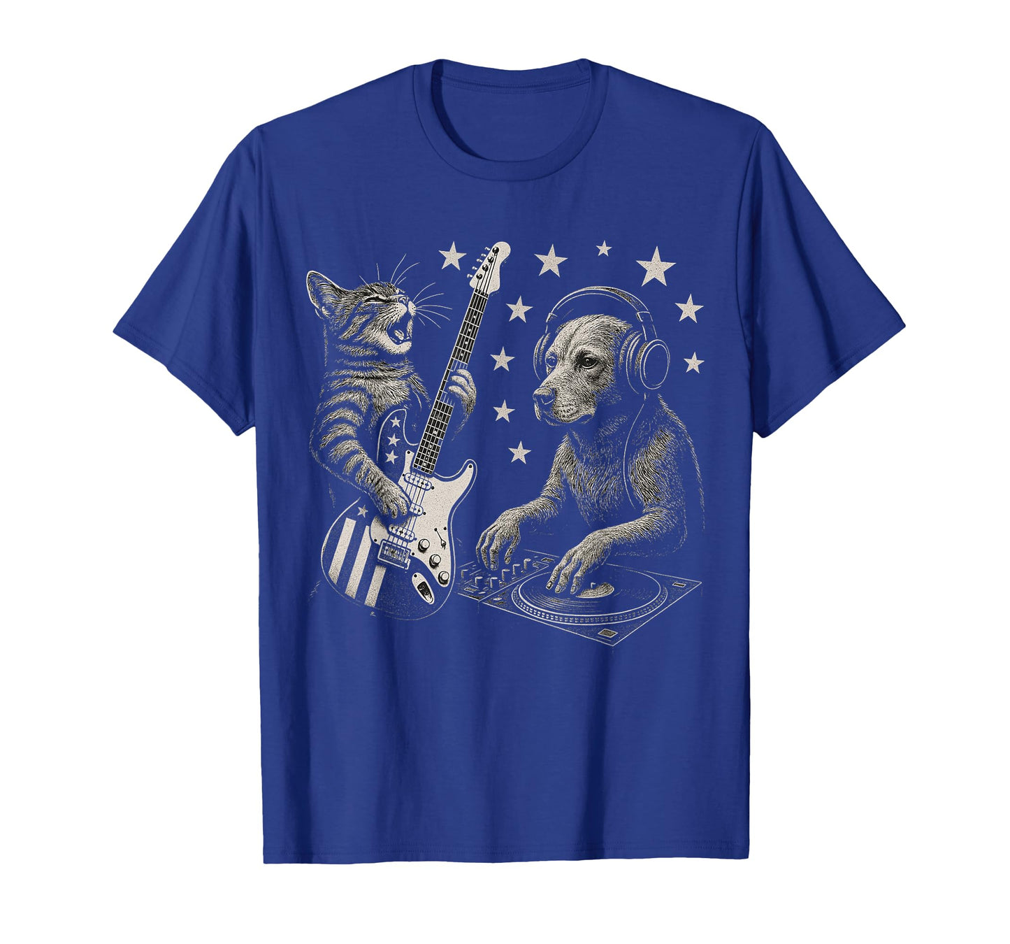 Cat Guitarist and Dog DJ Animal Music Lovers Design Graphic T-Shirt