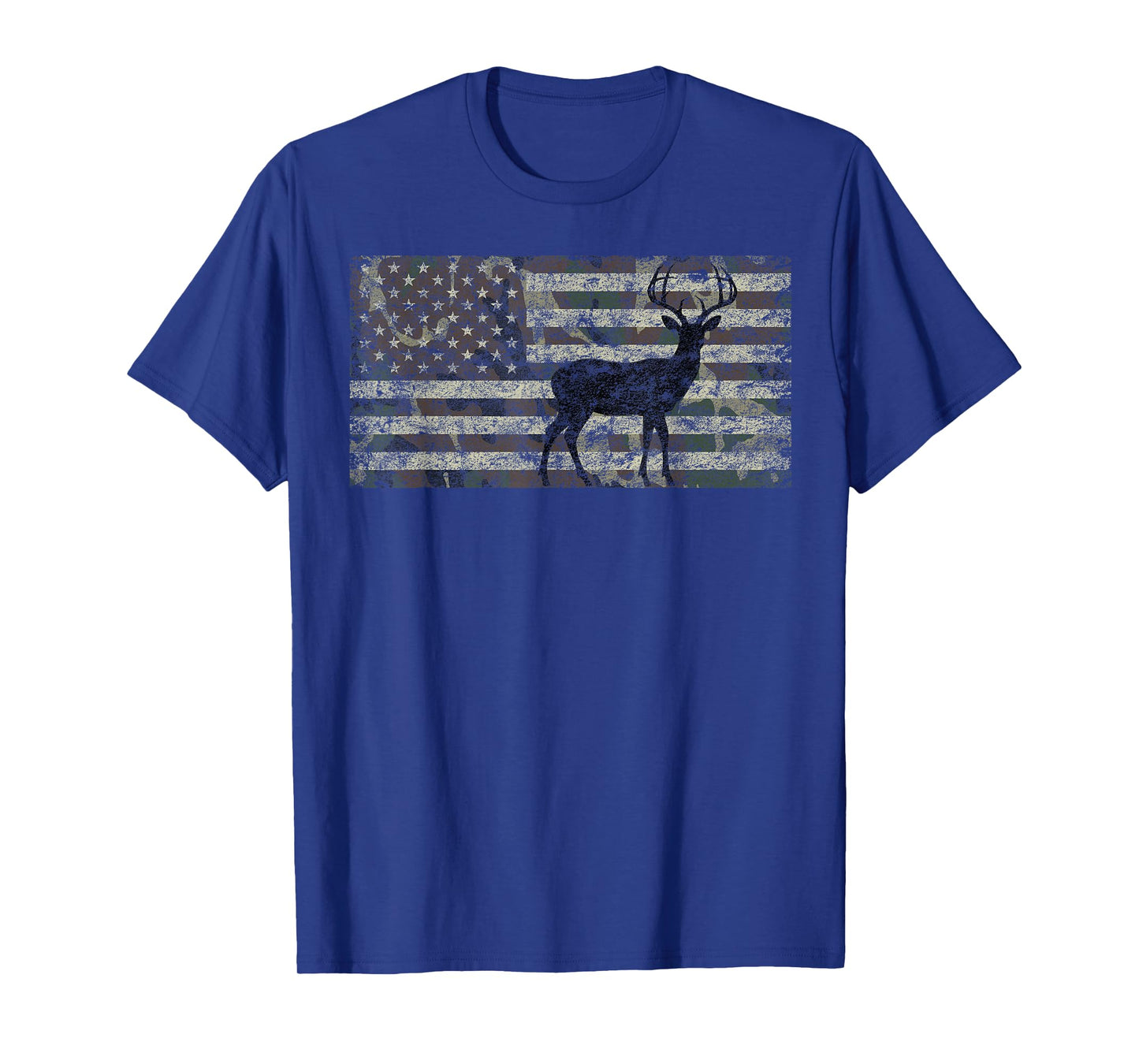 Deer Hunting Camo American Flag Buck Standing Hunter Country T-Shirt