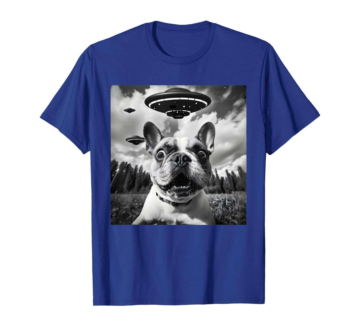Funny French Bulldog Lover Alien UFO Selfie Meme T-Shirt for Men Women Kids