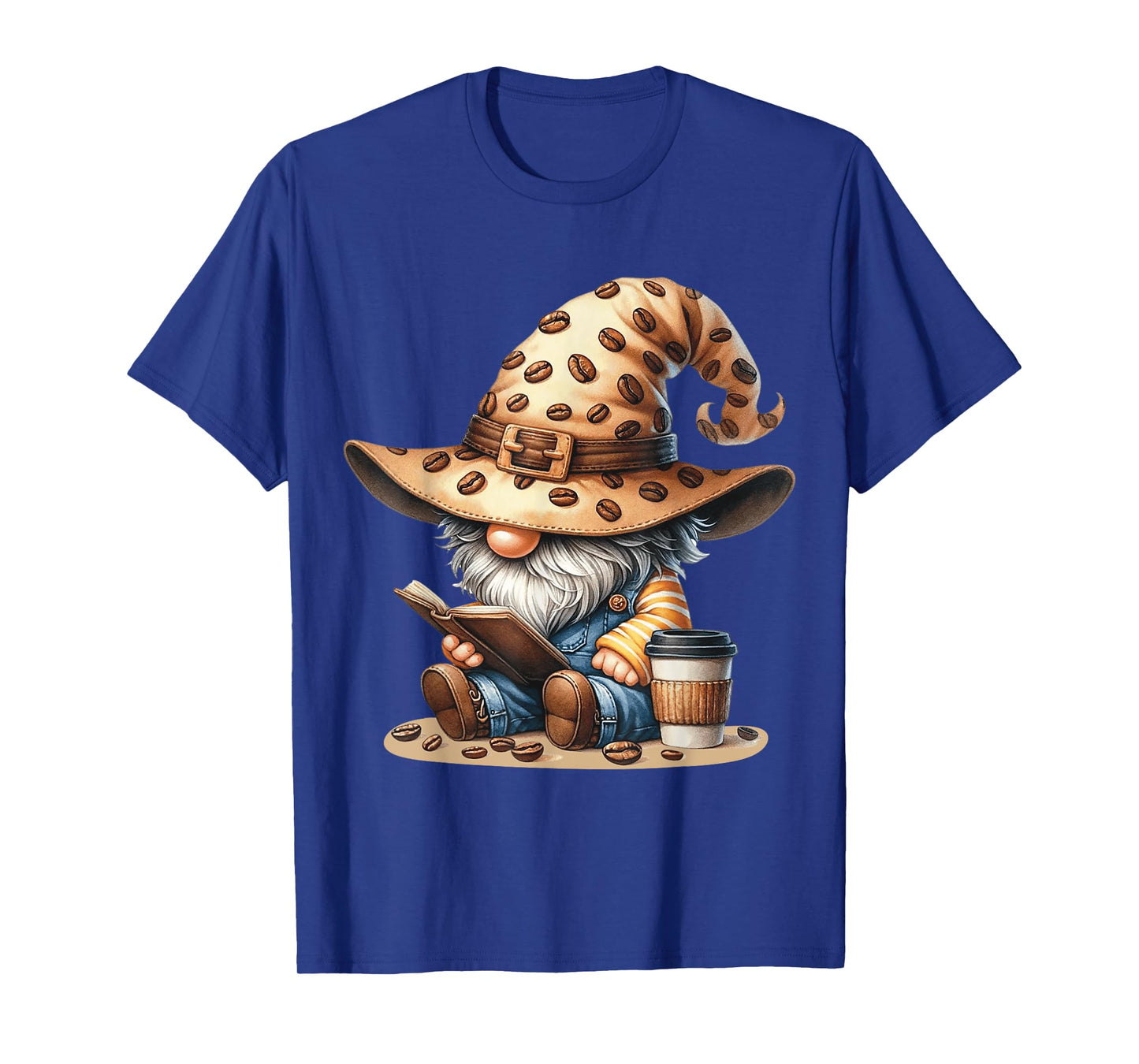 Cute Gnome Reading Books Coffee Lover Autumn Winter Tee T-Shirt