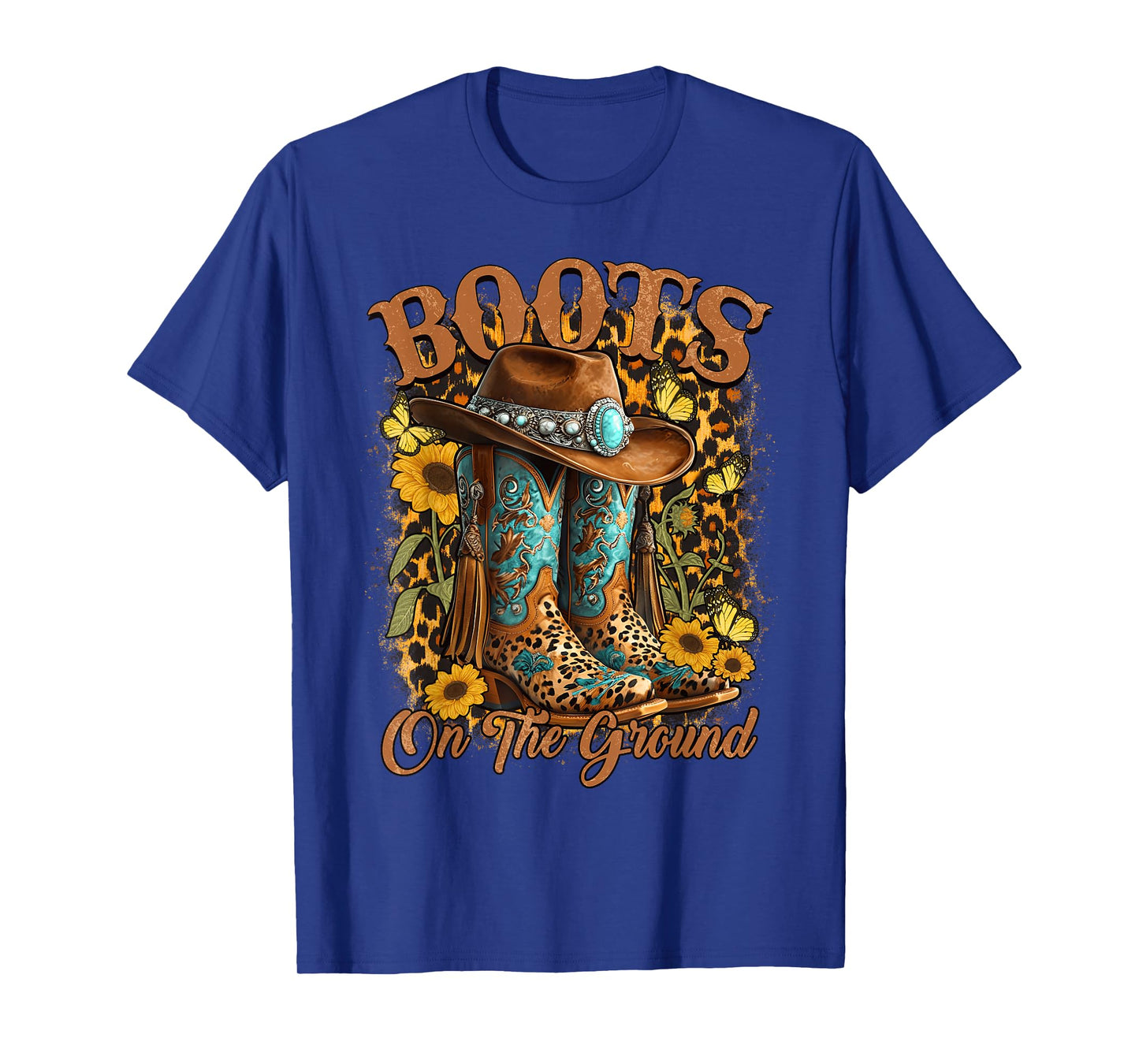 Boots On The Ground Western Cowgirl Linedance Leopard Women T-Shirt