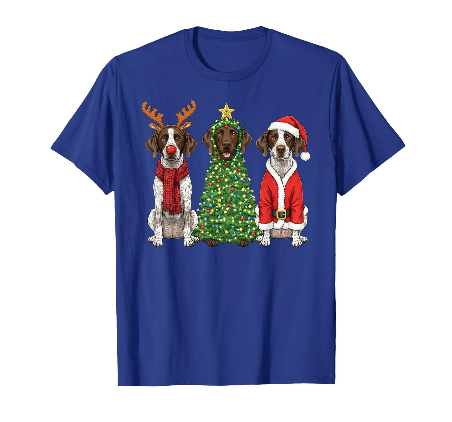 Retro Christmas German Shorthaired Pointer Santa Reindeer T-Shirt