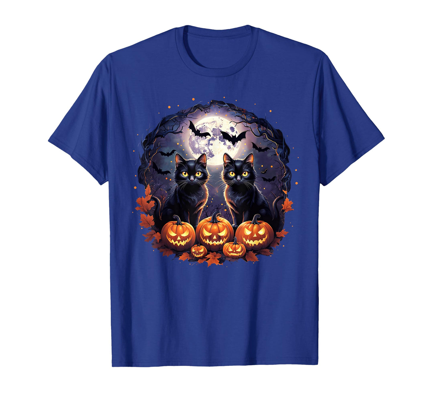 Black Cats Pumpkins Full Moon Halloween Cat Lover Men Women T-Shirt