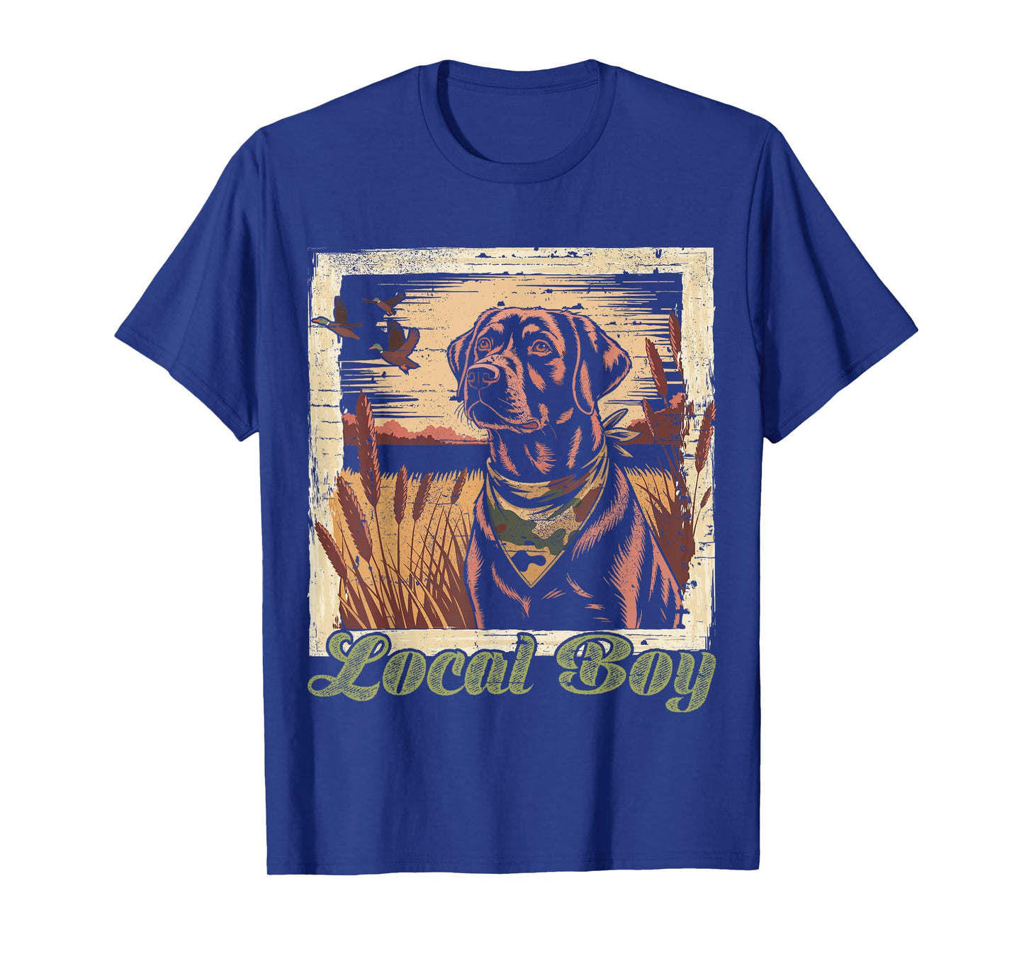 Black Lab Hunting Dog Marsh Scene Sunset Vintage T-Shirt