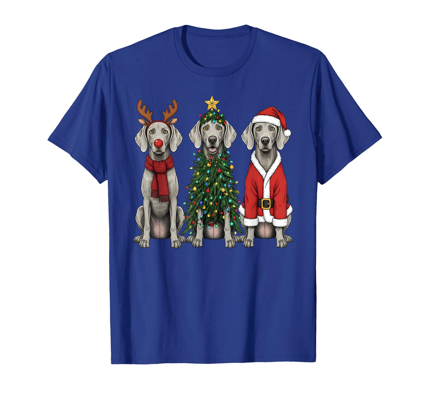Retro Christmas Weimaraner Santa Reindeer Dog Lover T-Shirt