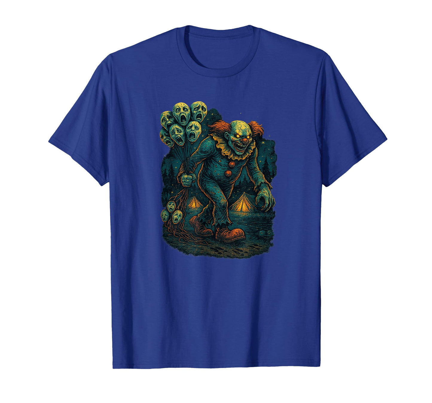 Evil Creepy Clown with Screaming Haunted Balloons Graphic T-Shirt