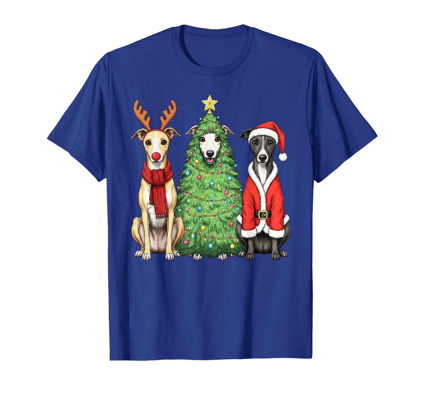 Retro Christmas Whippet Santa Reindeer Dog Lover T-Shirt