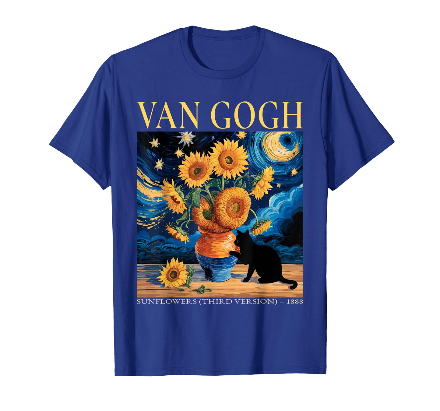 Funny Van Gogh Black Cat With Sunflowers Cat for Men Women T-Shirt
