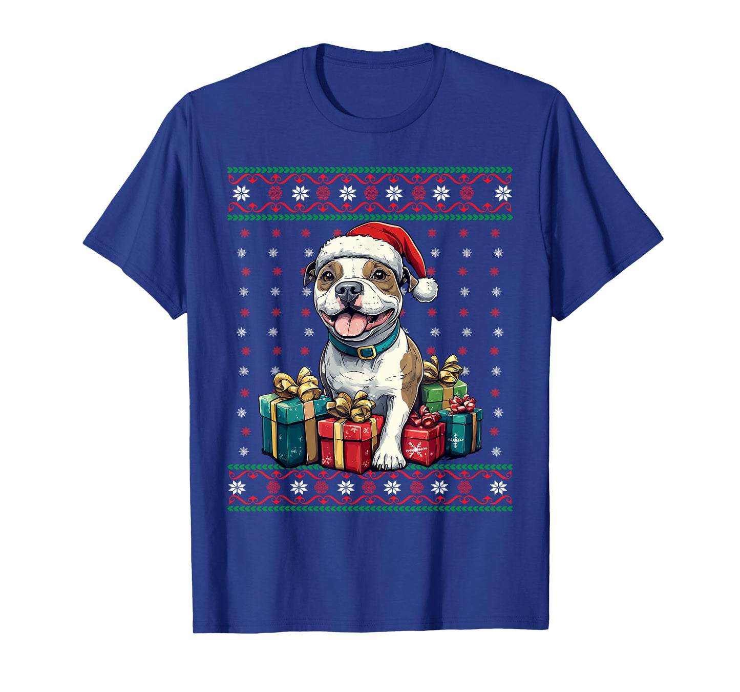Amstaff Santa Hat Xmas American Staffordshire Ugly Christmas T-Shirt