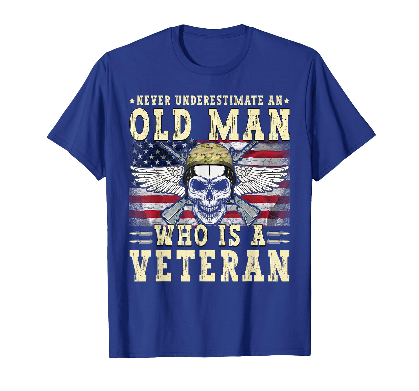 Never Underestimate Old Man Veterans Day USA Flag Patriotic T-Shirt