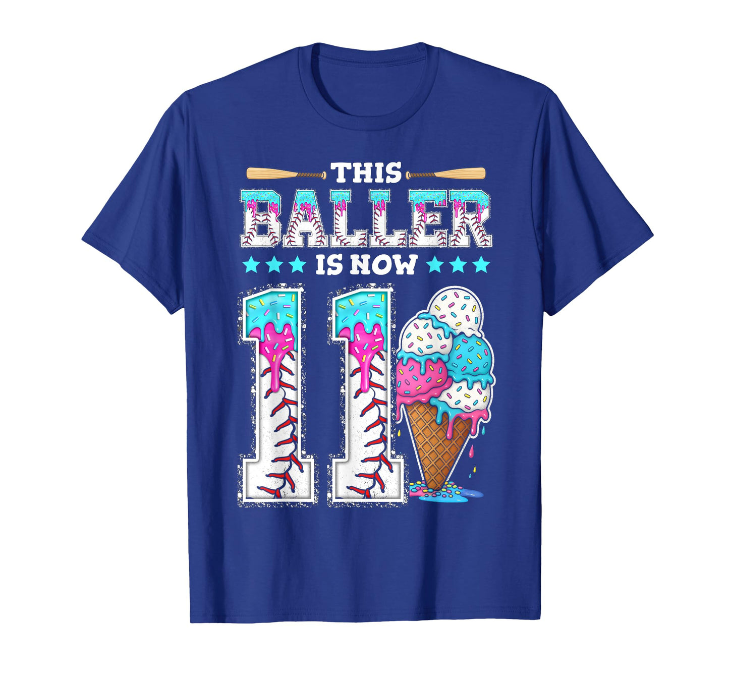 Baller Is Now 11 Year Ice Cream Drip 11th Birthday Baseball T-Shirt