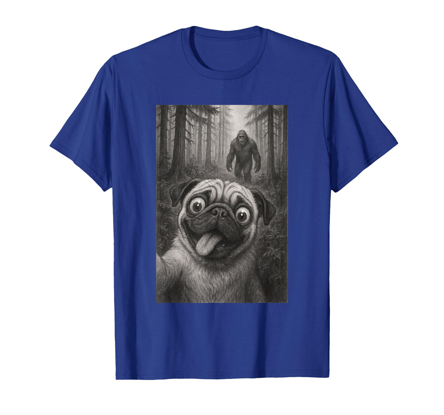 Dog Pug Selfie With Bigfoot Sasquatch Funny T-Shirt