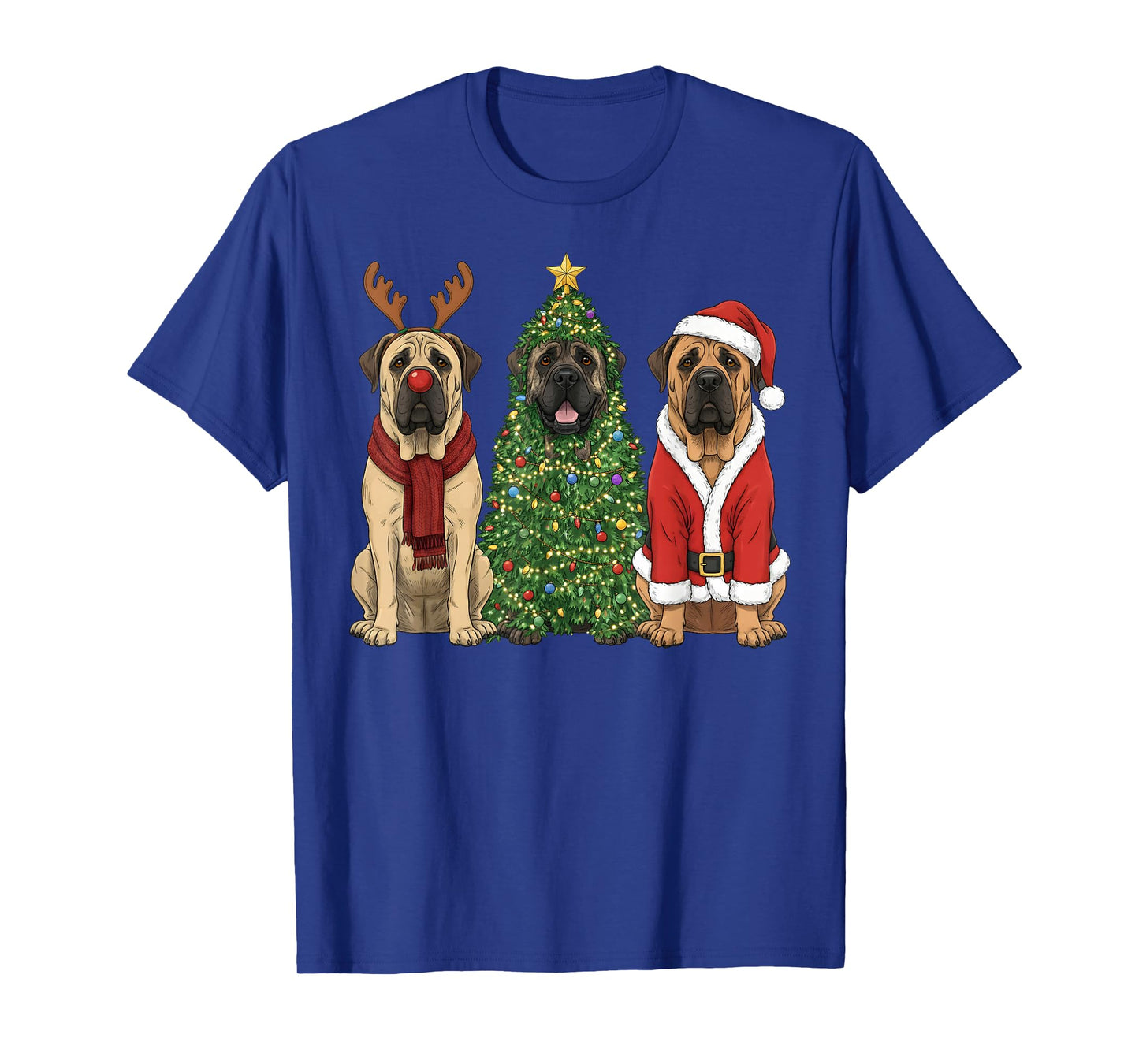 Retro Christmas English Mastiff Santa Reindeer Dog Lover T-Shirt