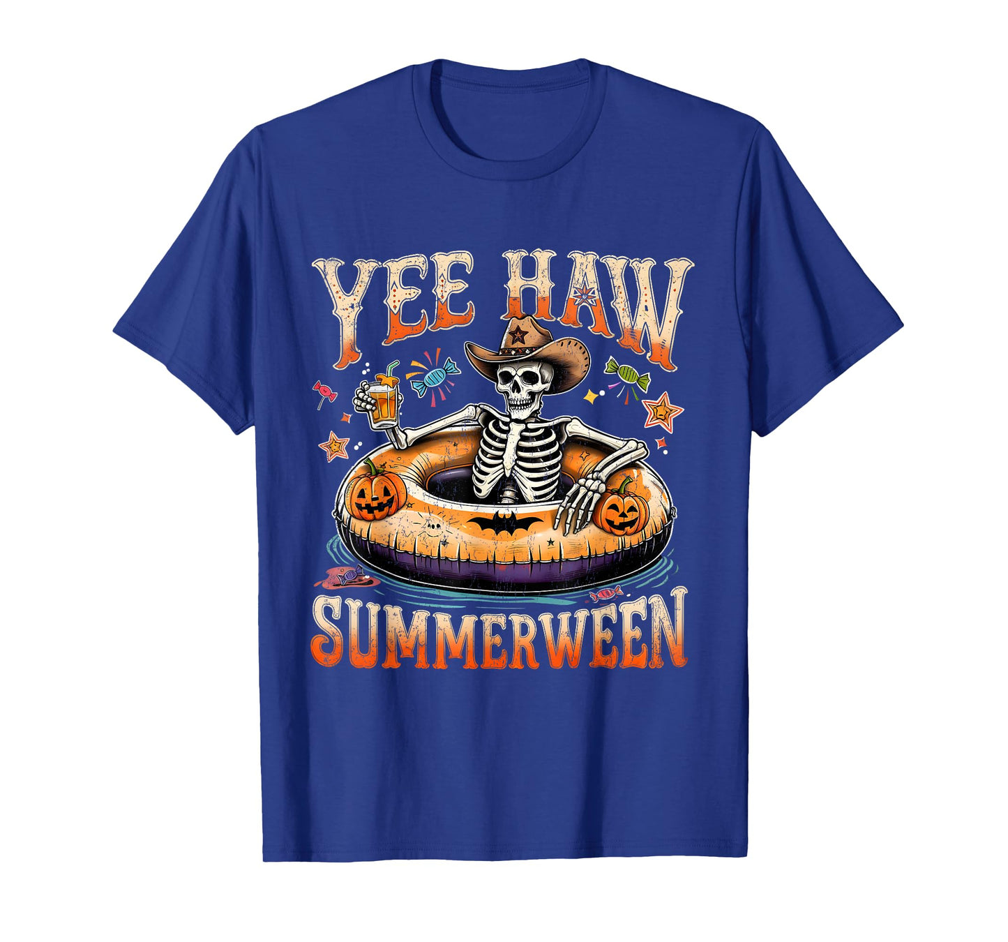 Yee Haw Summerween Cowboy Skeleton Western Halloween Tee T-Shirt