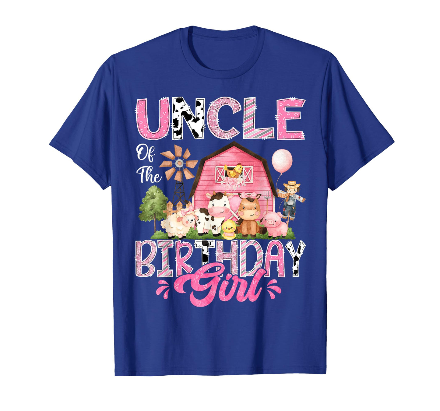 Uncle Of The Birthday Girl Pink Farm Cow First Birthday T-Shirt