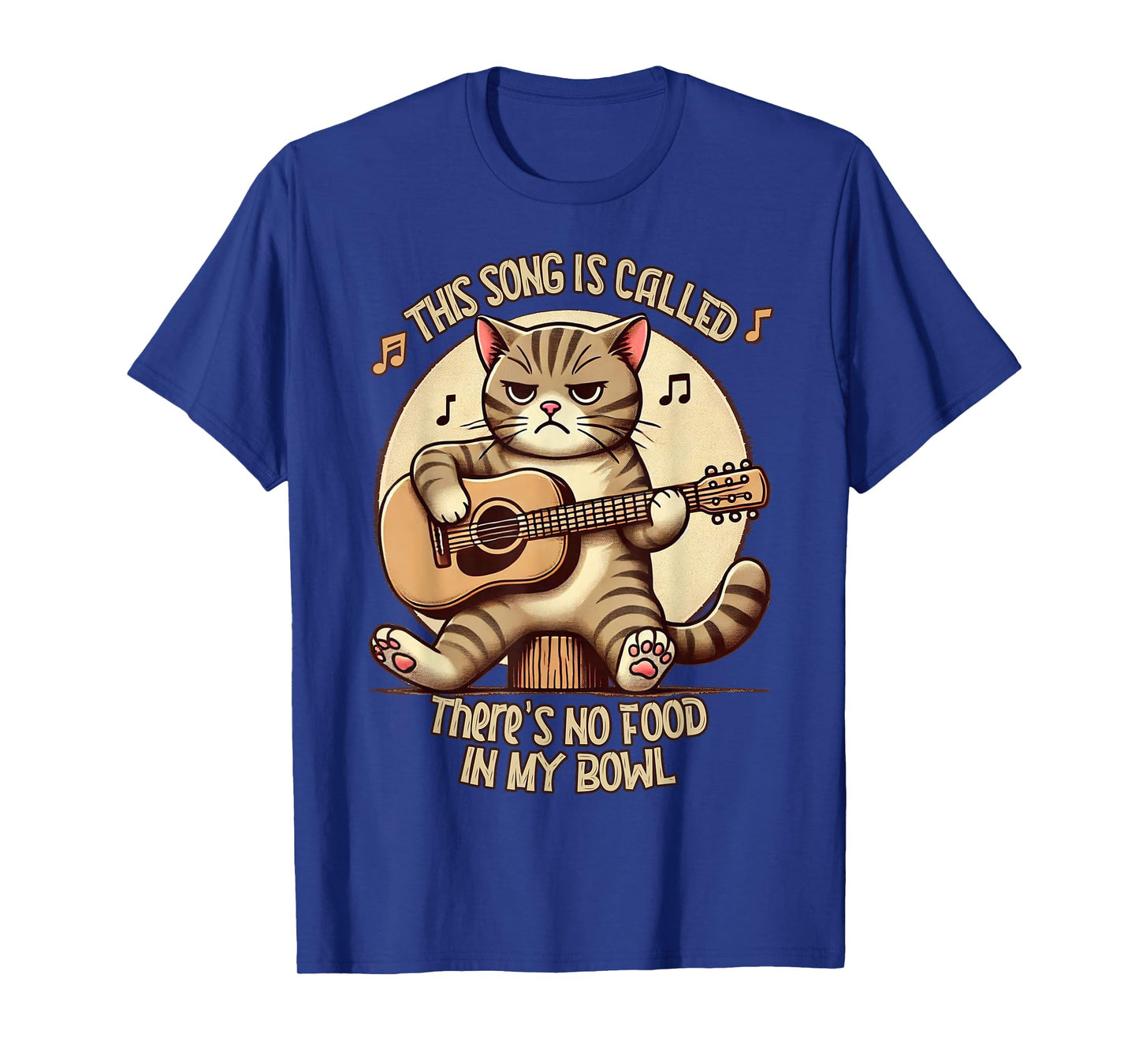 Cat Plays Acoustic Guitar Song No Food In My Bowl Funny Men Women Kids T-Shirt