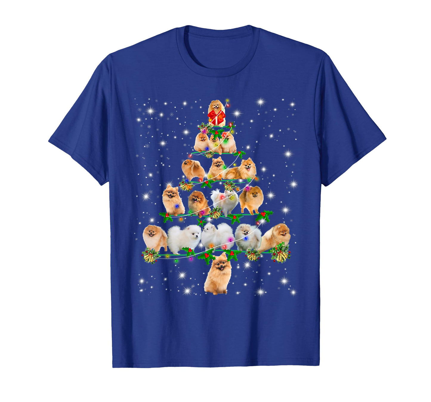 Pomeranian Christmas Tree Lights Funny Lover Dog Pajamas T-Shirt for Men Women Kids