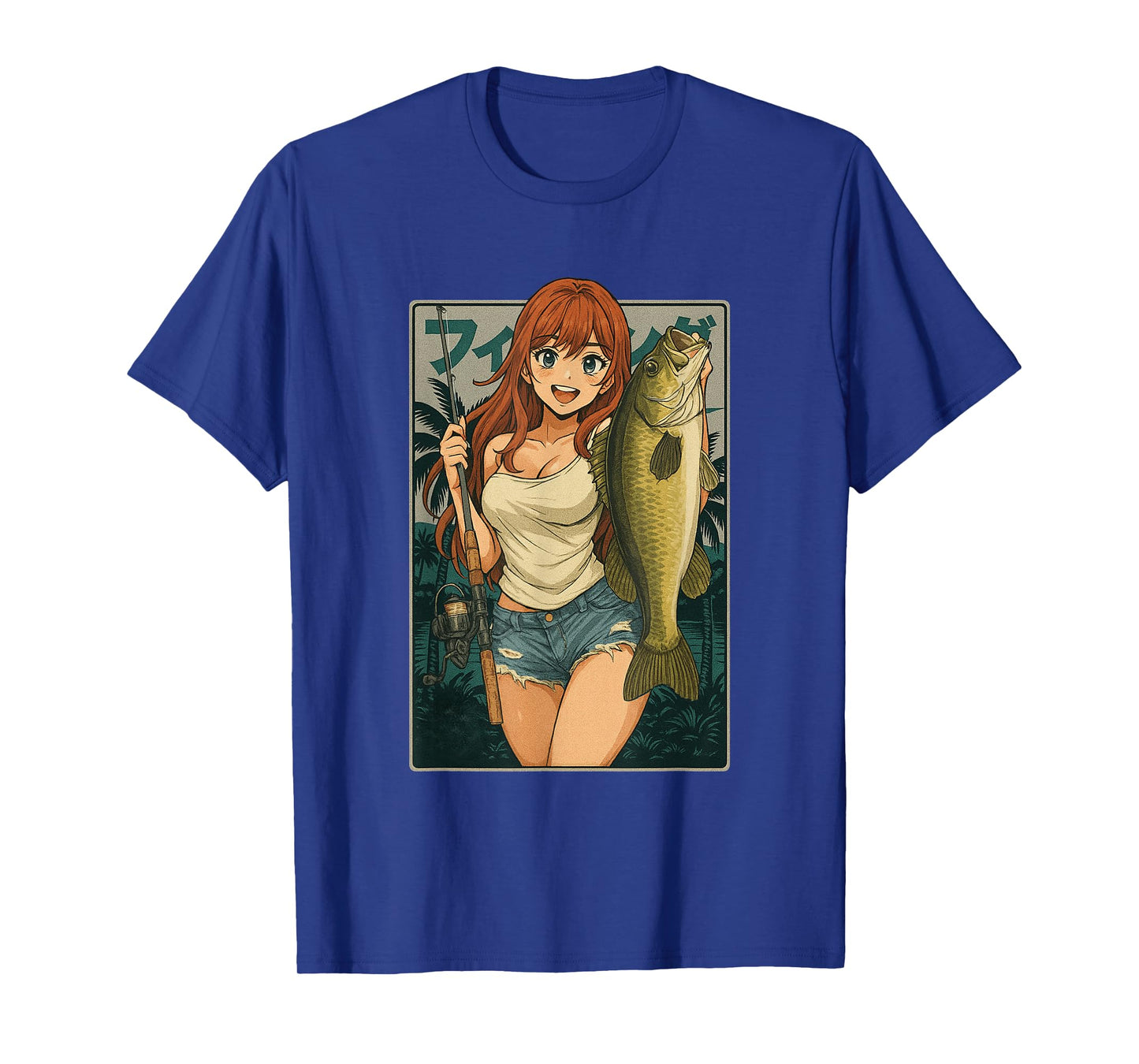 Kawaii Anime Girl japanese Fisherman Girl Fishing Bass T-Shirt