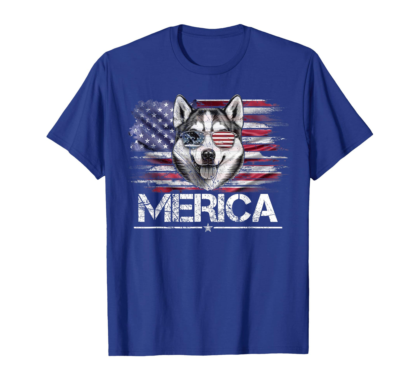 Vintage Husky Dog, Merica Husky Dog USA Flag Funny T-Shirt for Women Kids Men