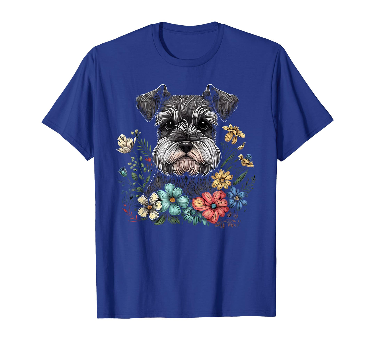 Miniature Mini Schnauzer Floral Garden Dog Art with Flowers T-Shirt