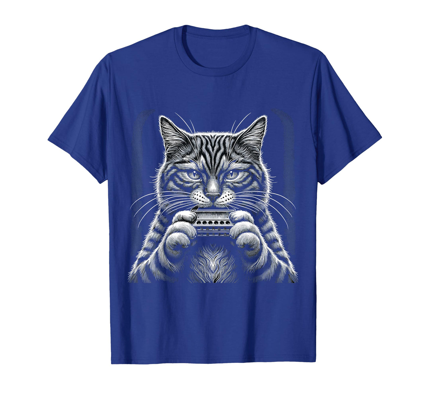 Cat Music Harmonica Player Country Folk Blues Whiskers Tabby T-Shirt