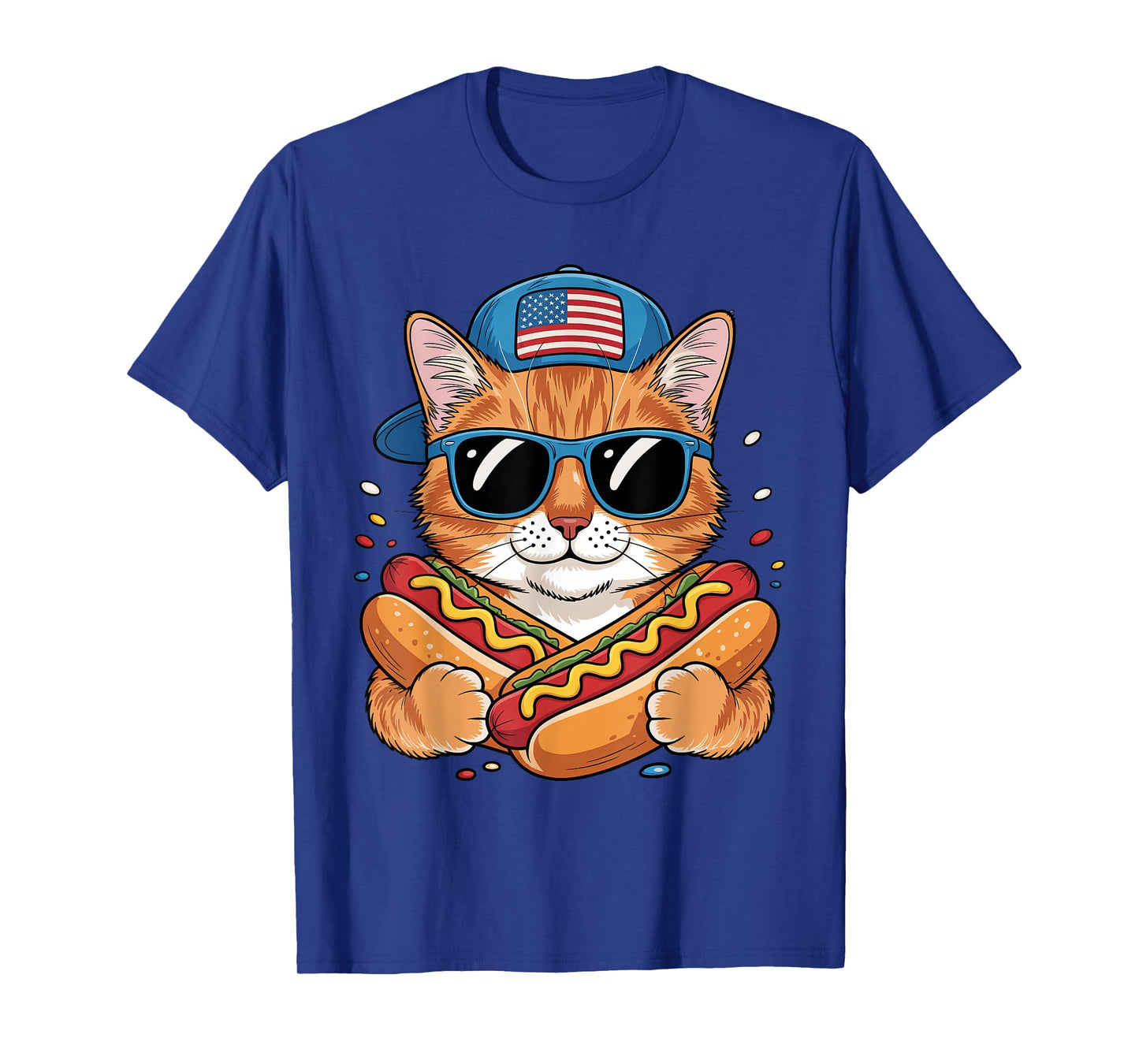 Patriotic Cat Sunglasses Hotdog Fourth Of July American Flag T-Shirt for Men Women Kids