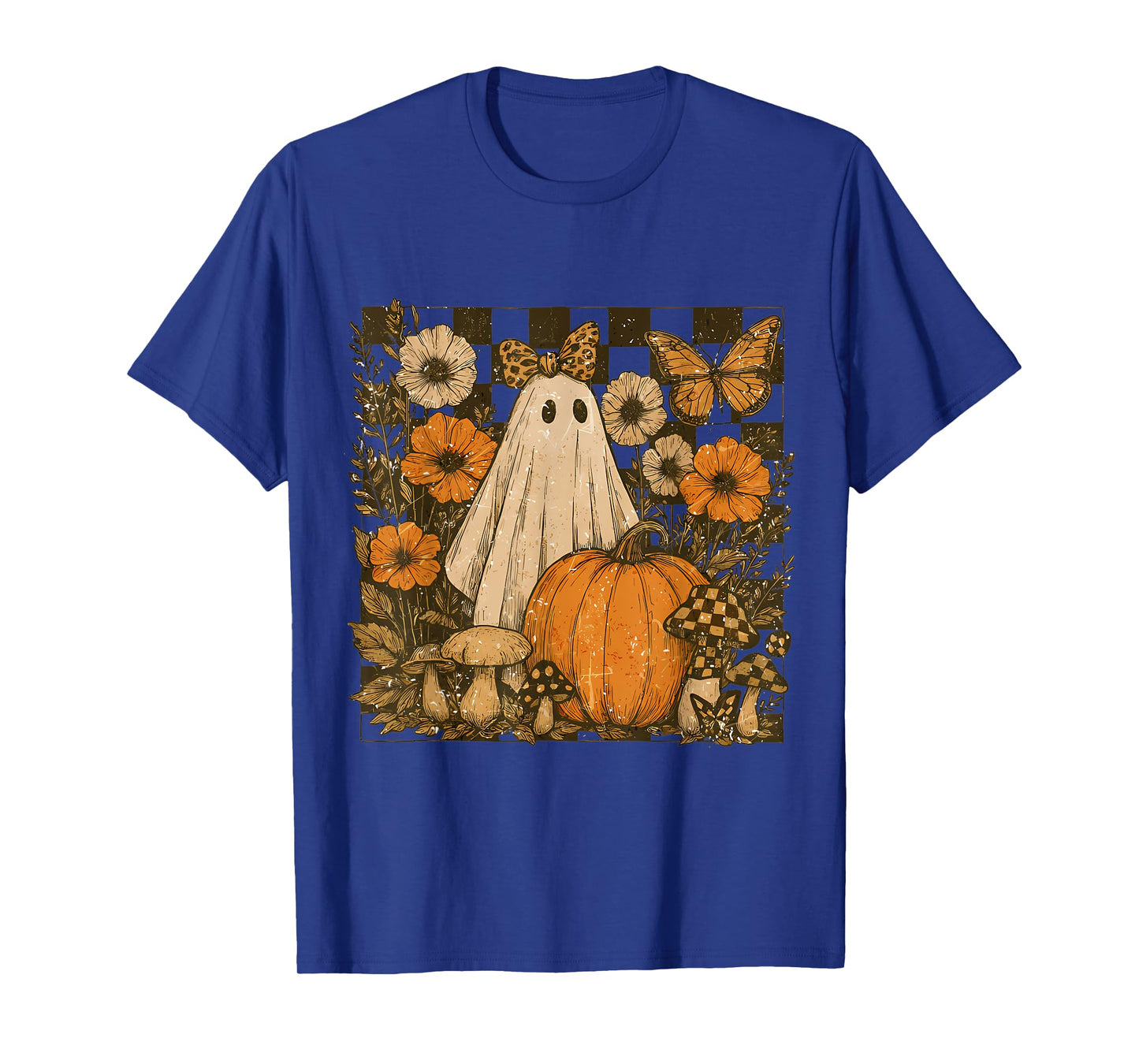 Vintage Halloween Ghost And Pumpkin Floral Women T-Shirt