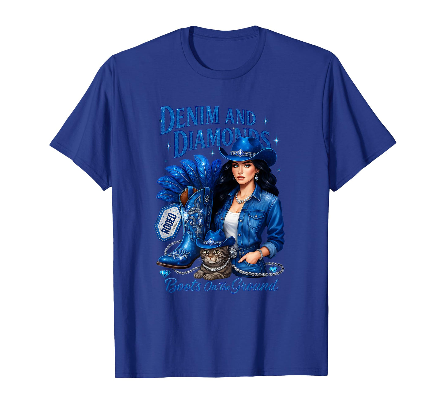 Denim and Diamonds Cowgirls Western Boots On The Ground T-Shirt