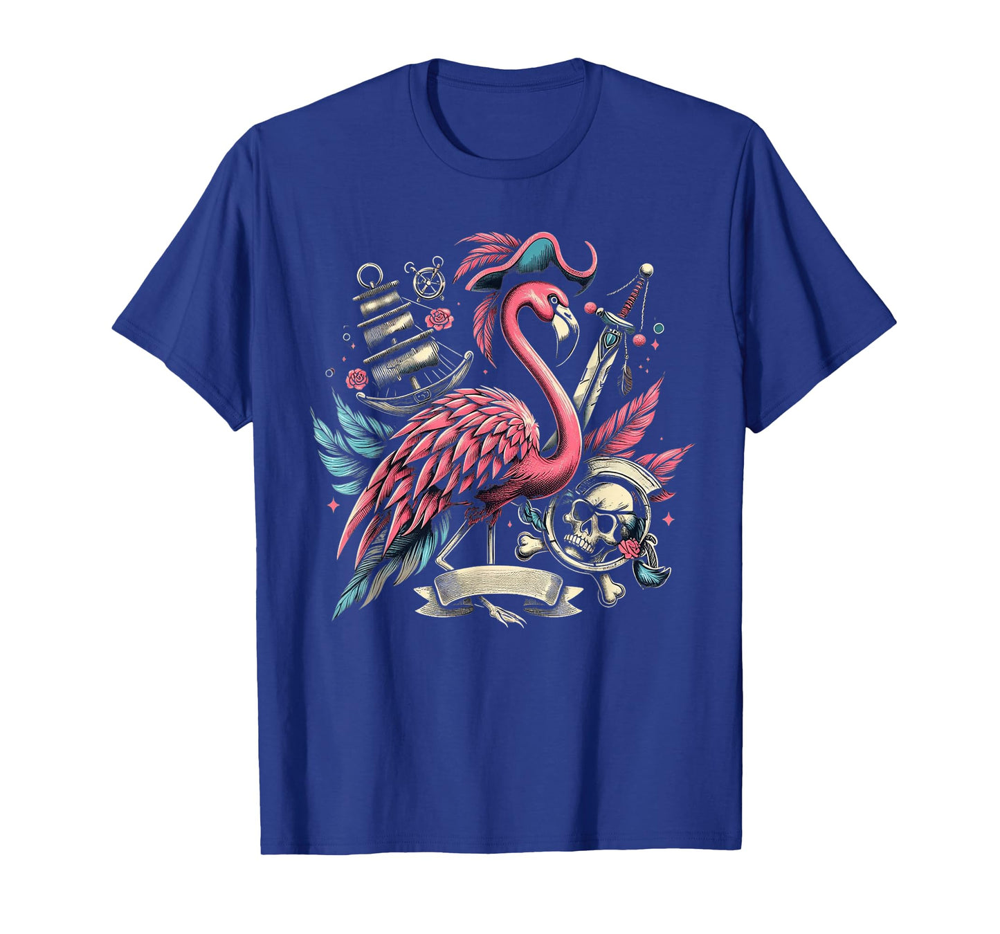 Funny Pirate Freebooter Jolly Roger Pirate Flamingo T-Shirt