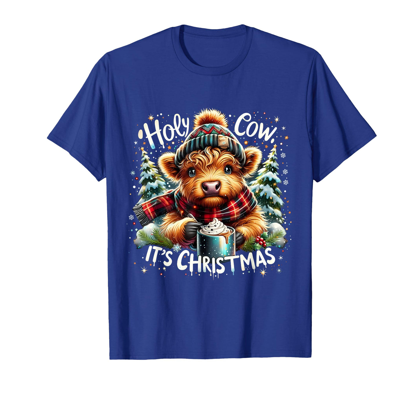 Holy Cow It’s Christmas Funny Cozy Farm Design HighlandCow T-Shirt