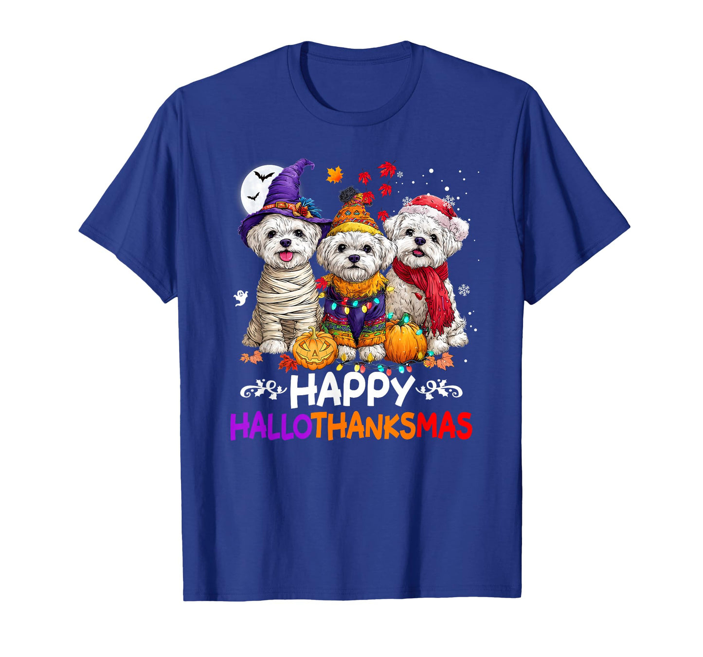 Cute Maltese Dog Hallothanksmas Halloween Thanksgiving Xmas T-Shirt
