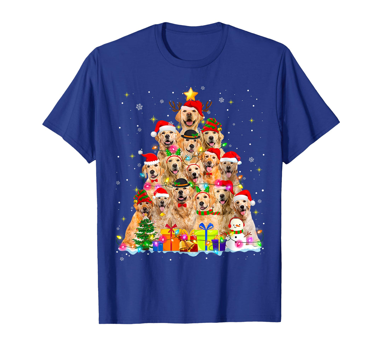 Golden Retriever Christmas Lights Tree Dog Funny Xmas 2025 T-Shirt for Men Women Kids