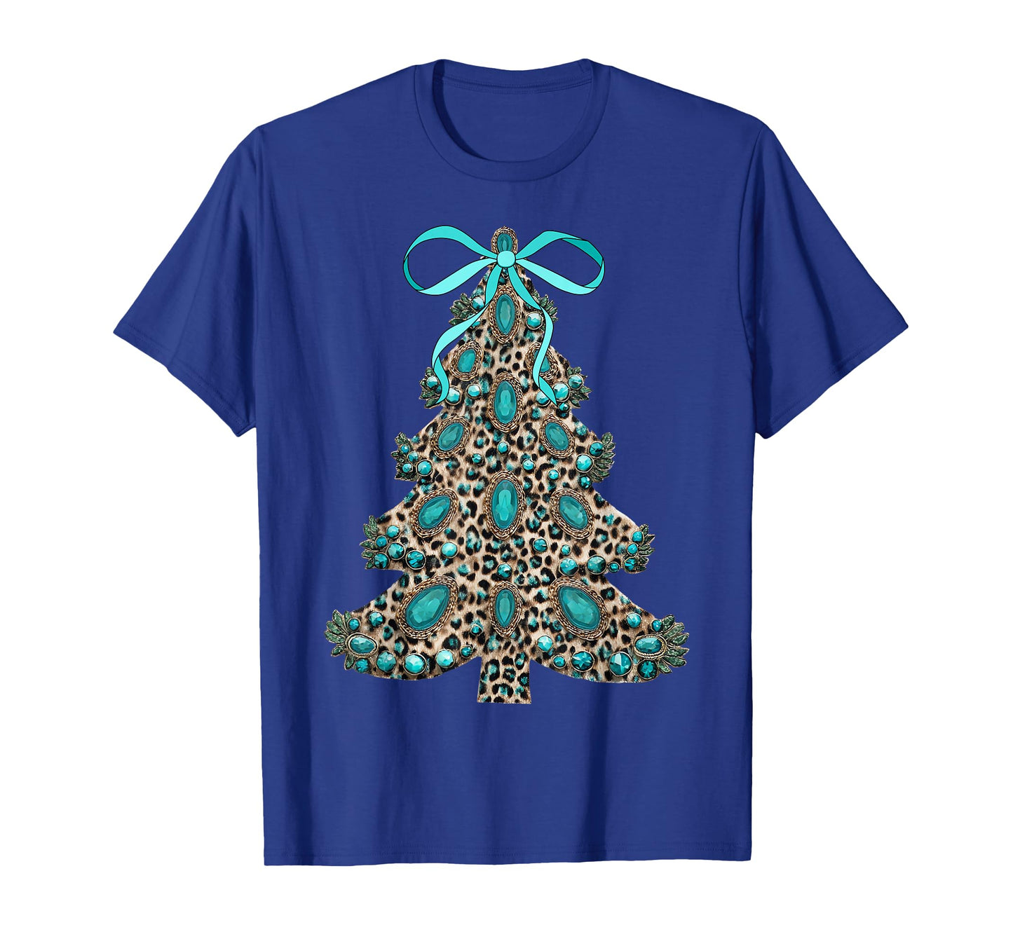 Boho Leopard Christmas Tree Cheetah Print Coquette Bow Xmas T-Shirt