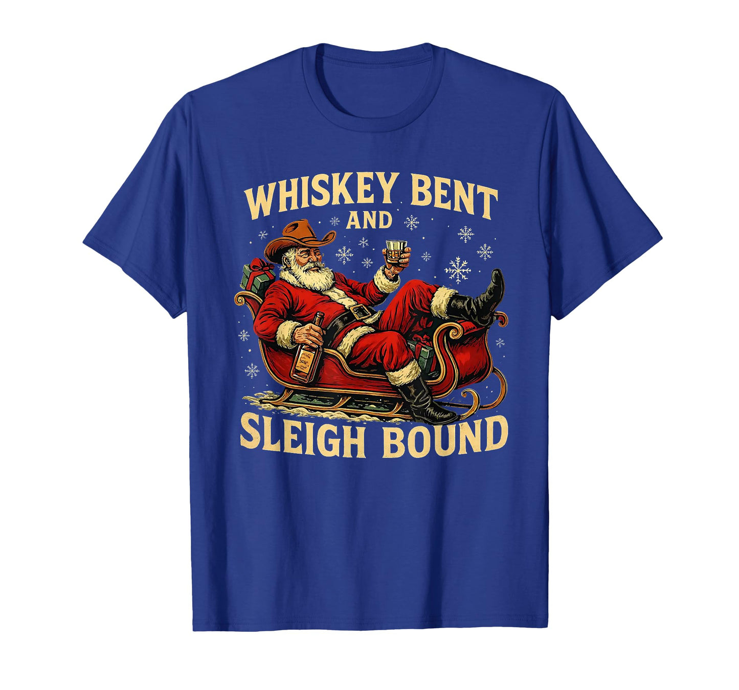 Whiskey Sleigh Bound Cowboy Santa Christmas T-Shirt