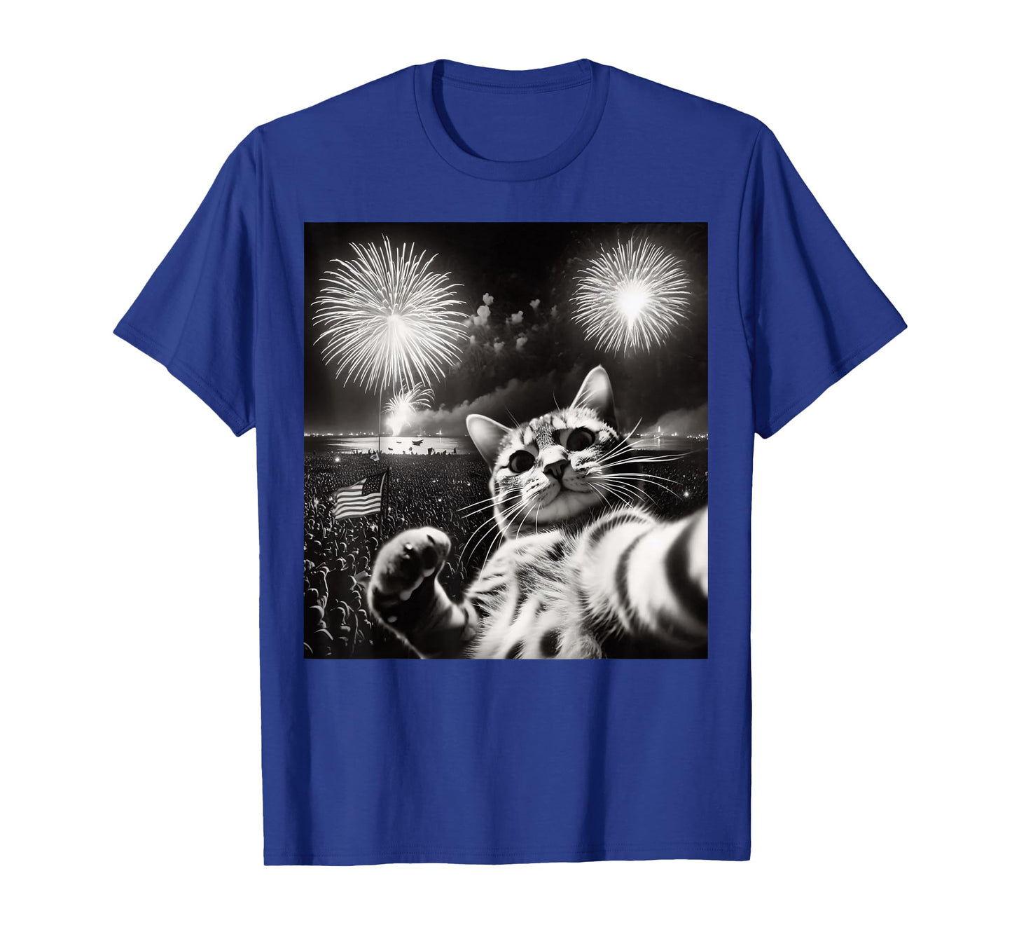Cat Selfie With Fireworks Funny Cat For Men Women Kid T-Shirt
